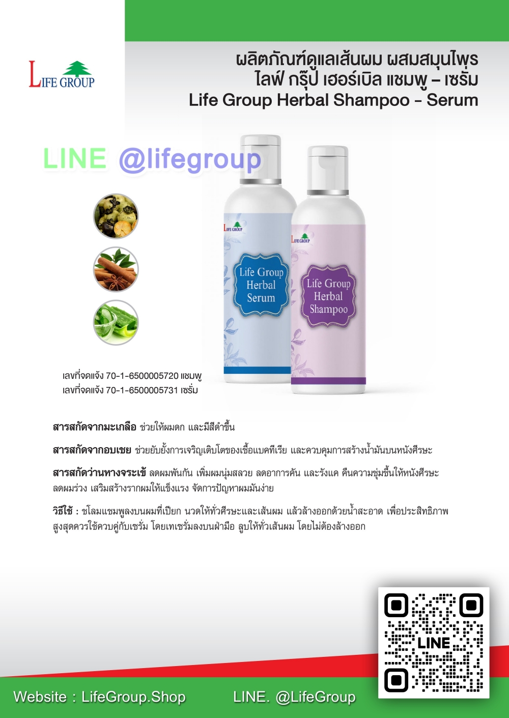 โลฟ์กรุ๊ป เฮอร์เบิล แชมพู - เซรั่ม Life Group Herbal Shampoo - Serum